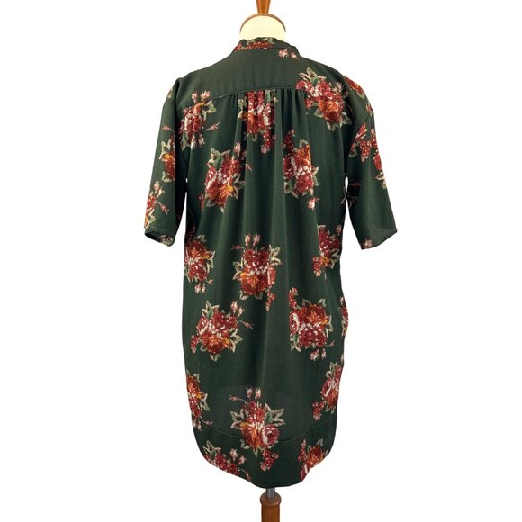 Button Up Tunic Dress  Womens Small Floral Olive Green Stillwater - Picture 3 of 11